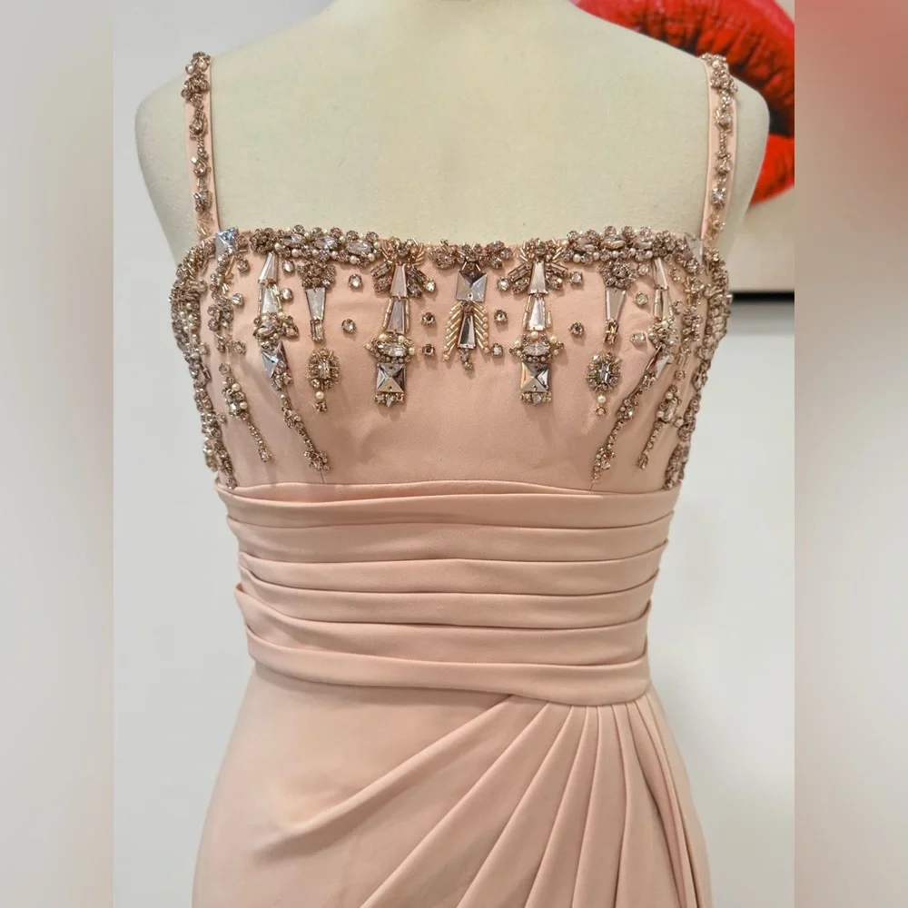 ZUHAIR MURAD Crystal-embellished draped cady gown Cream Maxi Dress